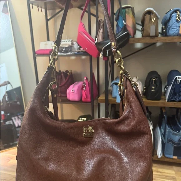 Coach Rich Brown Leather Shoulder Bag with Gold Accents